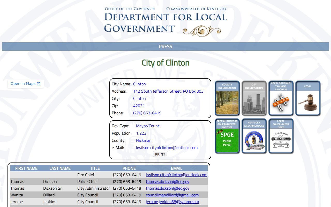 Clinton criminal records context from the Hickman County city profile