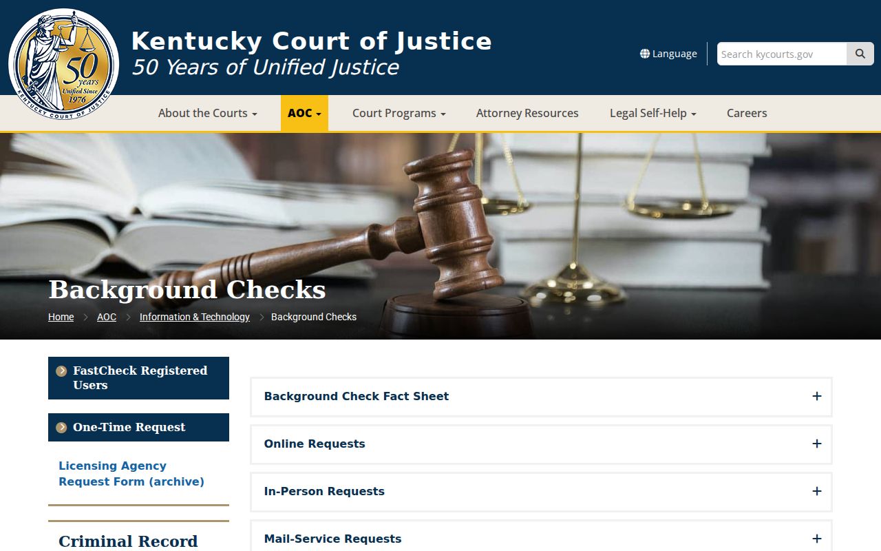 Hickman County criminal court record options in Kentucky AOC FastCheck
