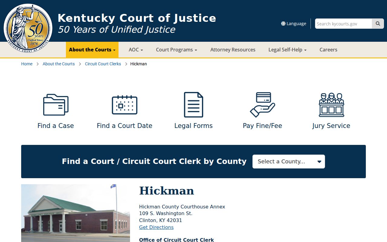 Hickman County criminal court records page for the Courthouse Annex