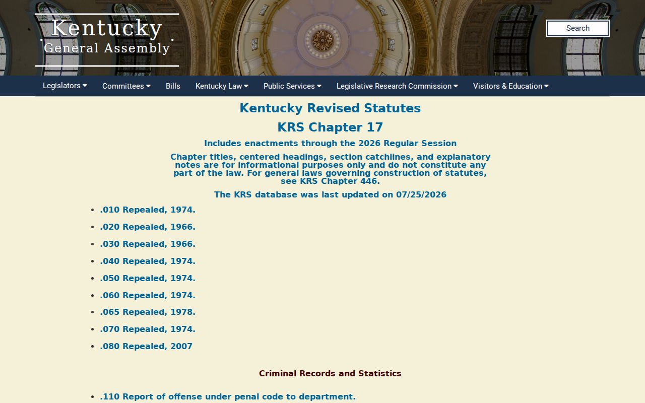 Hickman County sex offender registration law in Kentucky Chapter 17